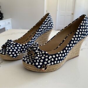 New Tory Burch Polka Dot Espadrille Wedge Sandals Women's Size 9